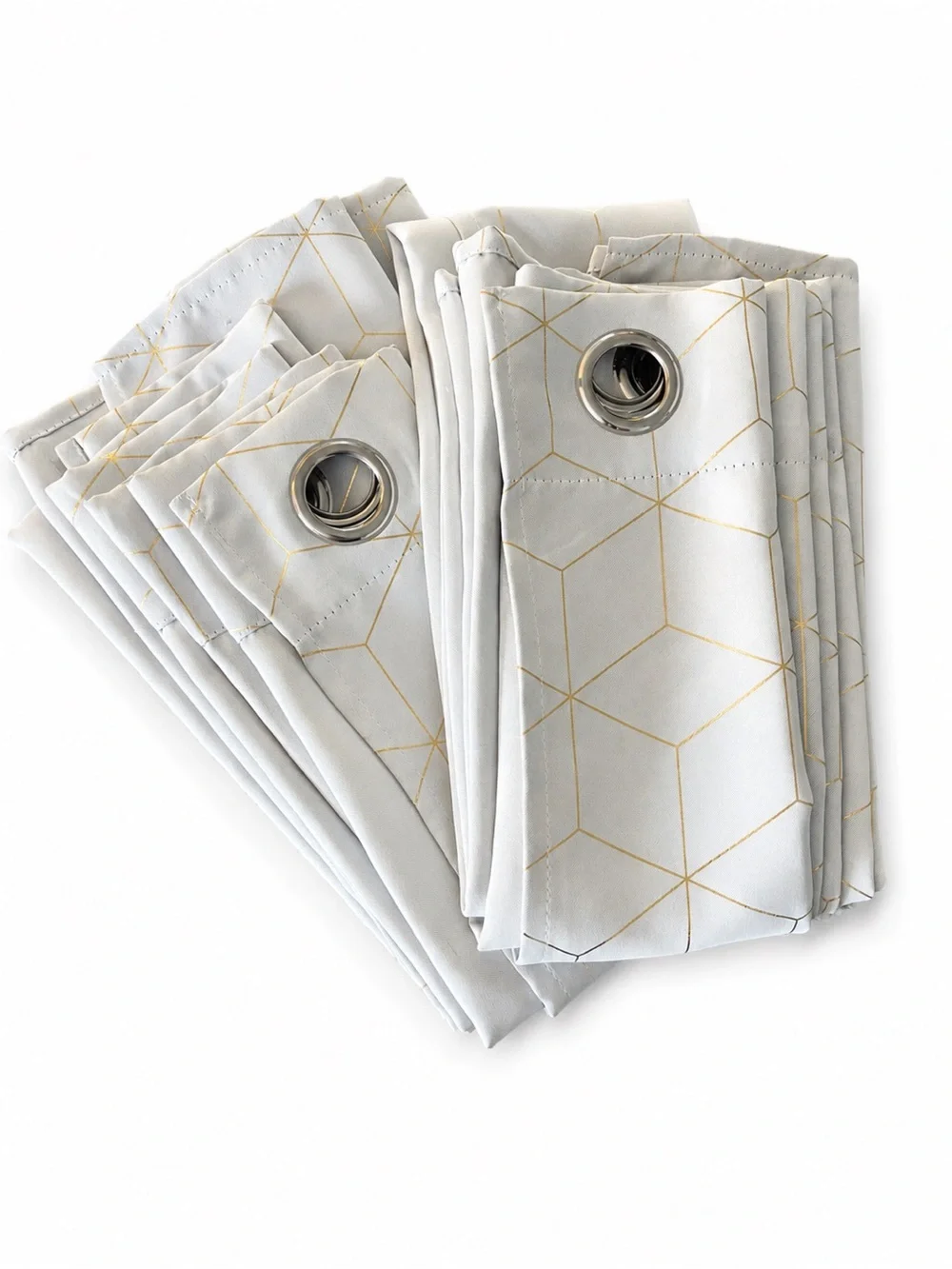 Geometric Grommet Curtain Panels - Light Gray with Gold Lines